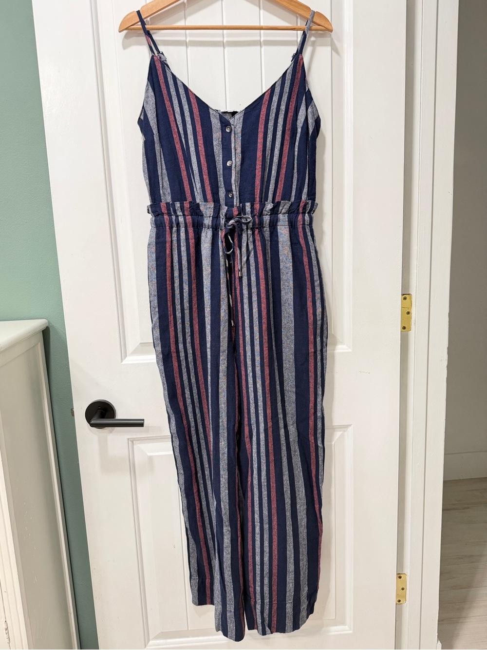 NWOT Splendid Navy, Pink & Light Gray Striped Button-Front Jumpsuit